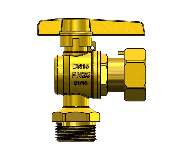 Кран шаровый угловой, с накидной гайкой, ручка Sil ARCO